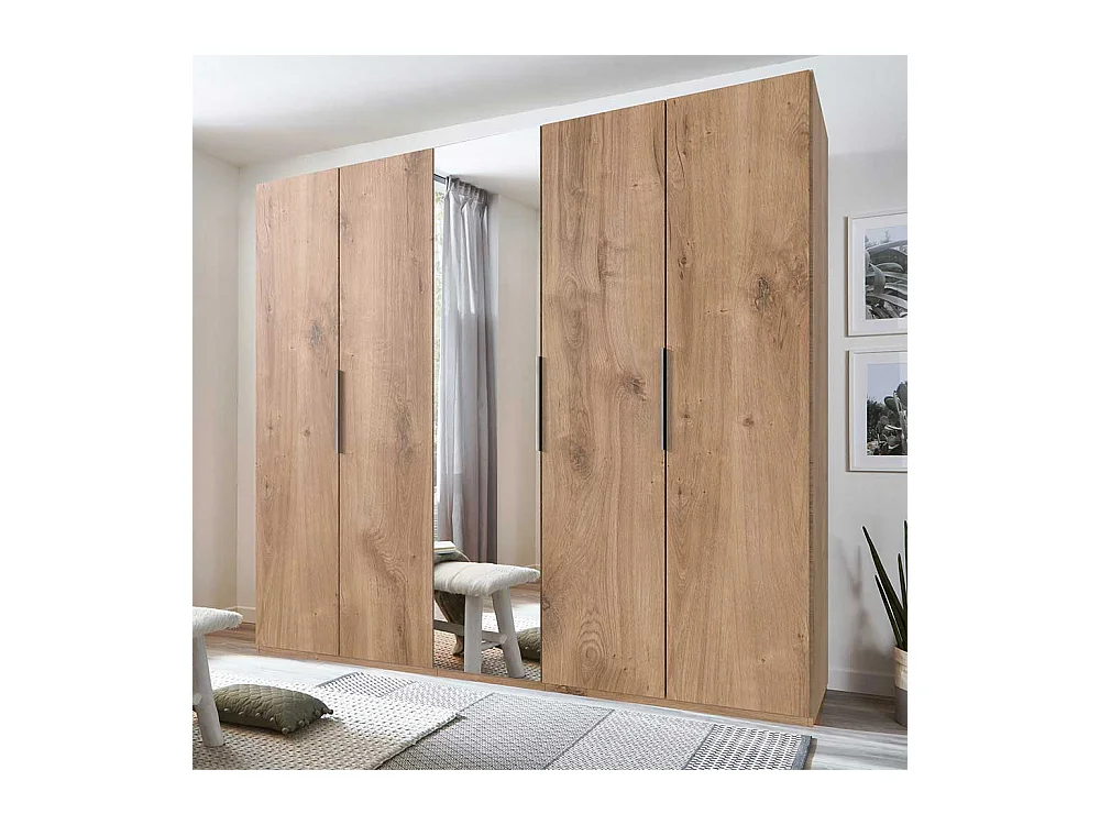 5-türiger Kleiderschrank in Plankeneiche Holzoptik Spiegeltür