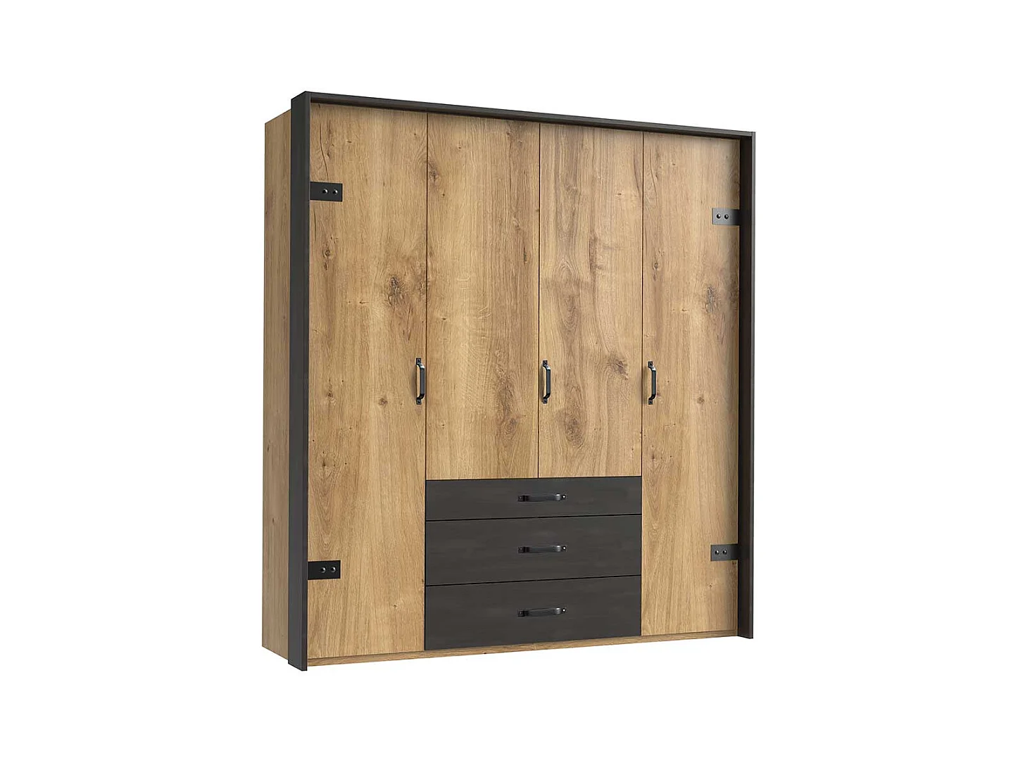 4-türiger Kleiderschrank mit drei Schubladen Industry und Loft Stil