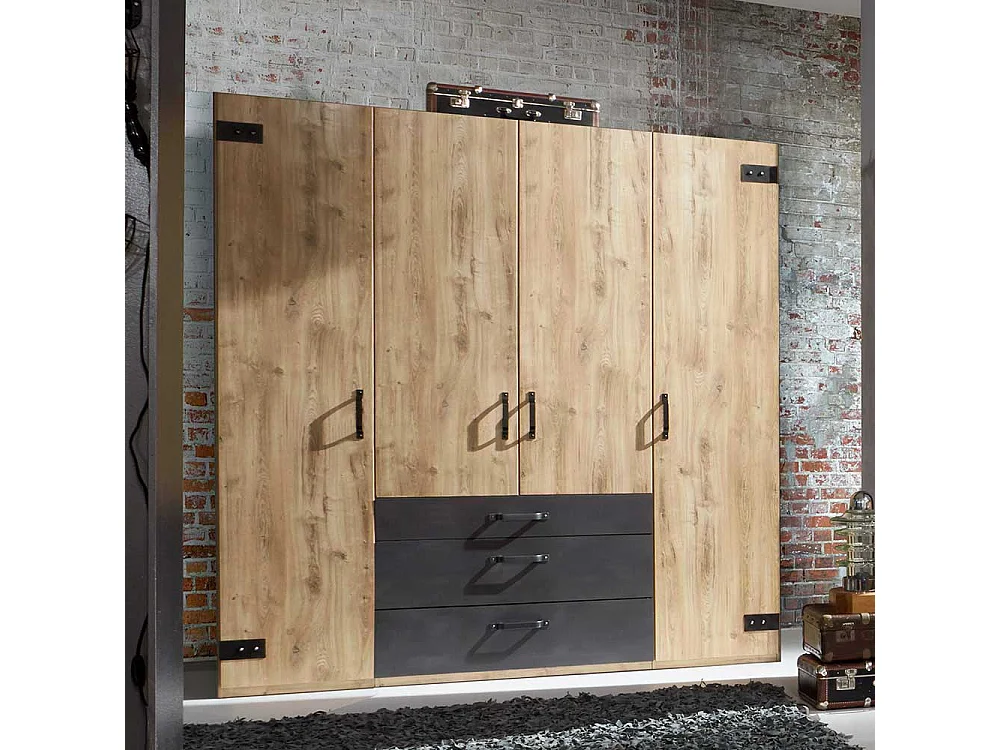 4-türiger Kleiderschrank mit drei Schubladen Industry und Loft Stil
