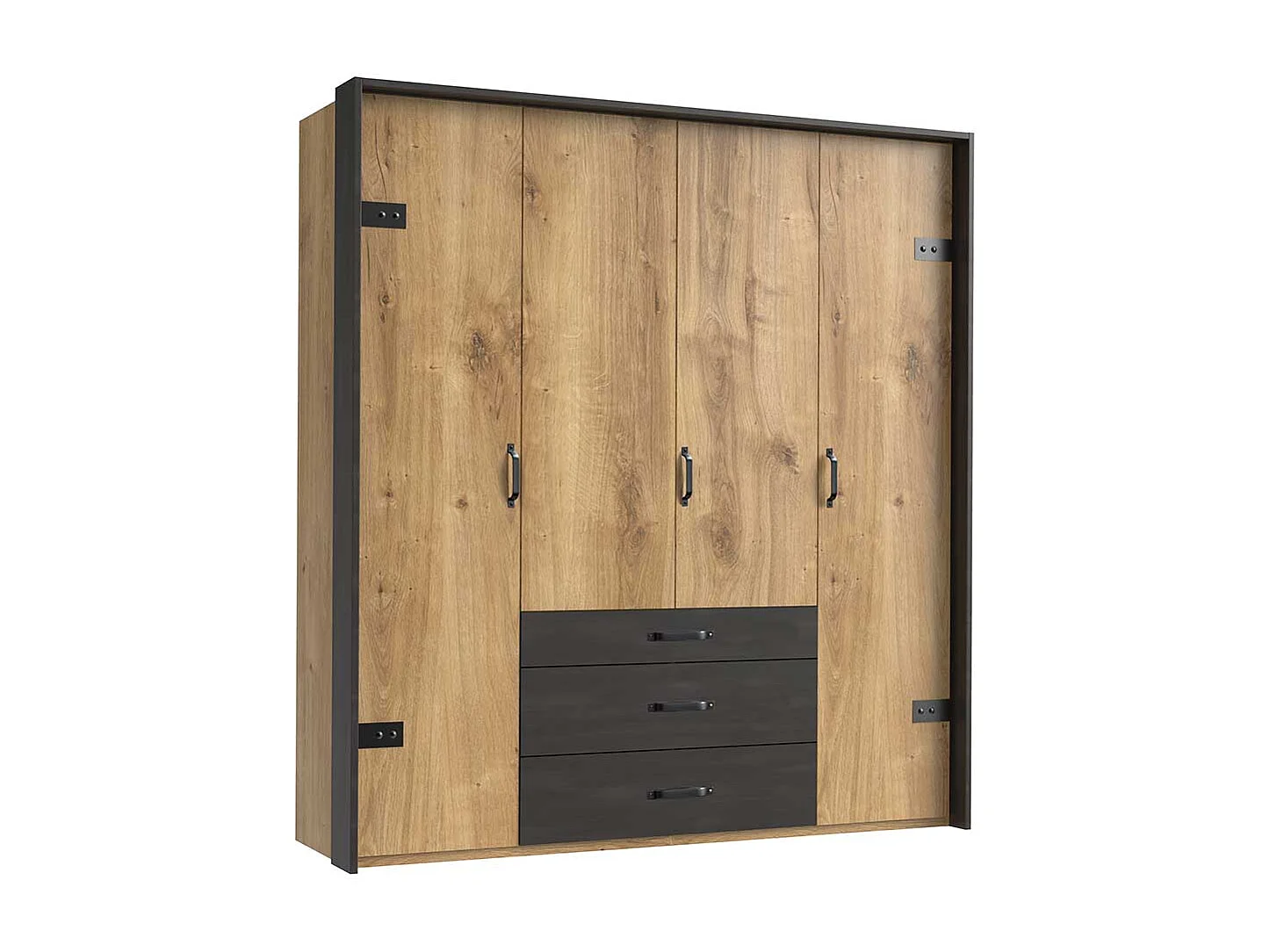 4-türiger Kleiderschrank mit drei Schubladen Industry und Loft Stil