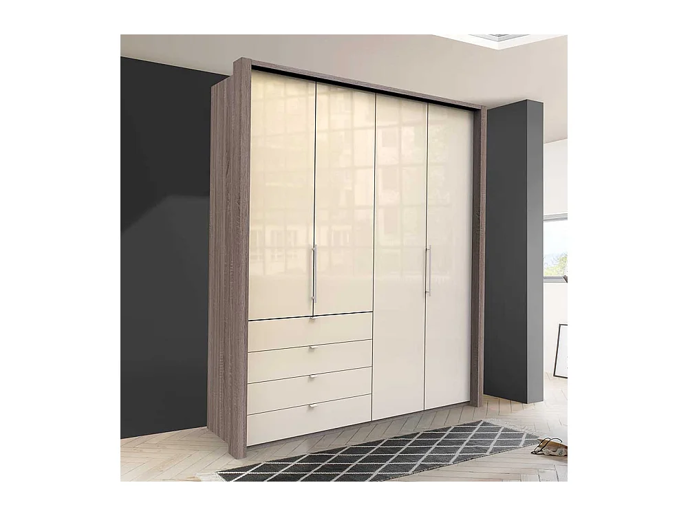 Falttüren Kleiderschrank mit vier Schubladen glasbeschichtet