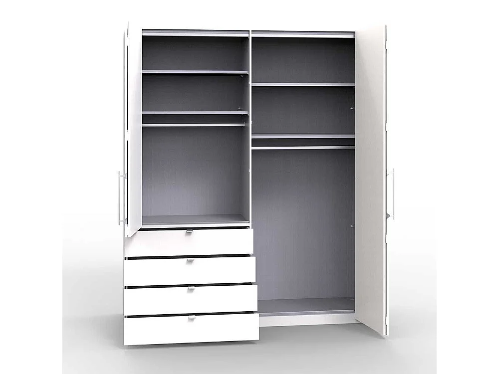 Falttüren Kleiderschrank mit vier Schubladen glasbeschichtet