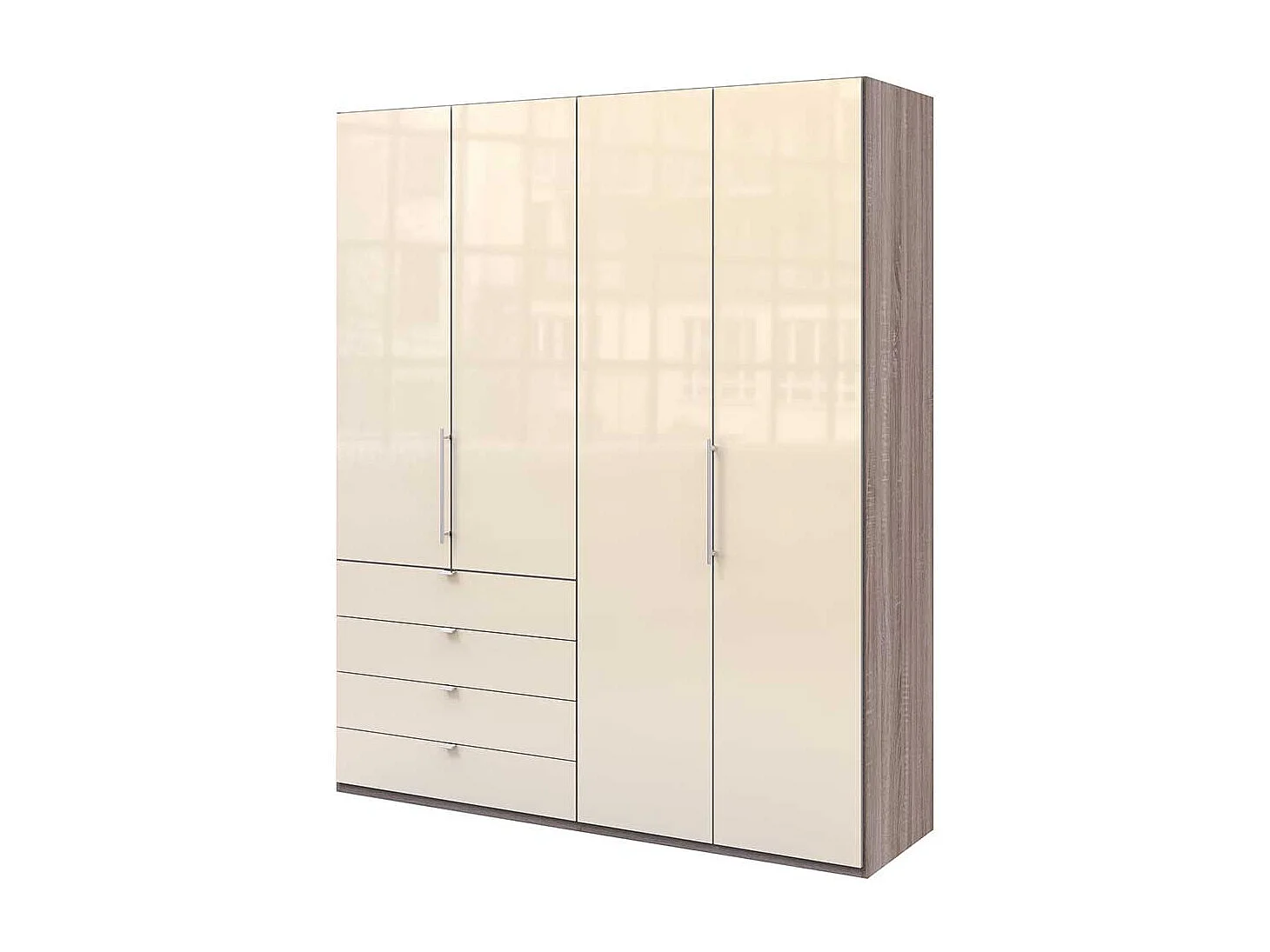 Falttüren Kleiderschrank mit vier Schubladen glasbeschichtet