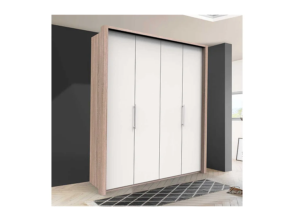 Gleittüren Kleiderschrank in Weiß und Eiche Sägerau foliert