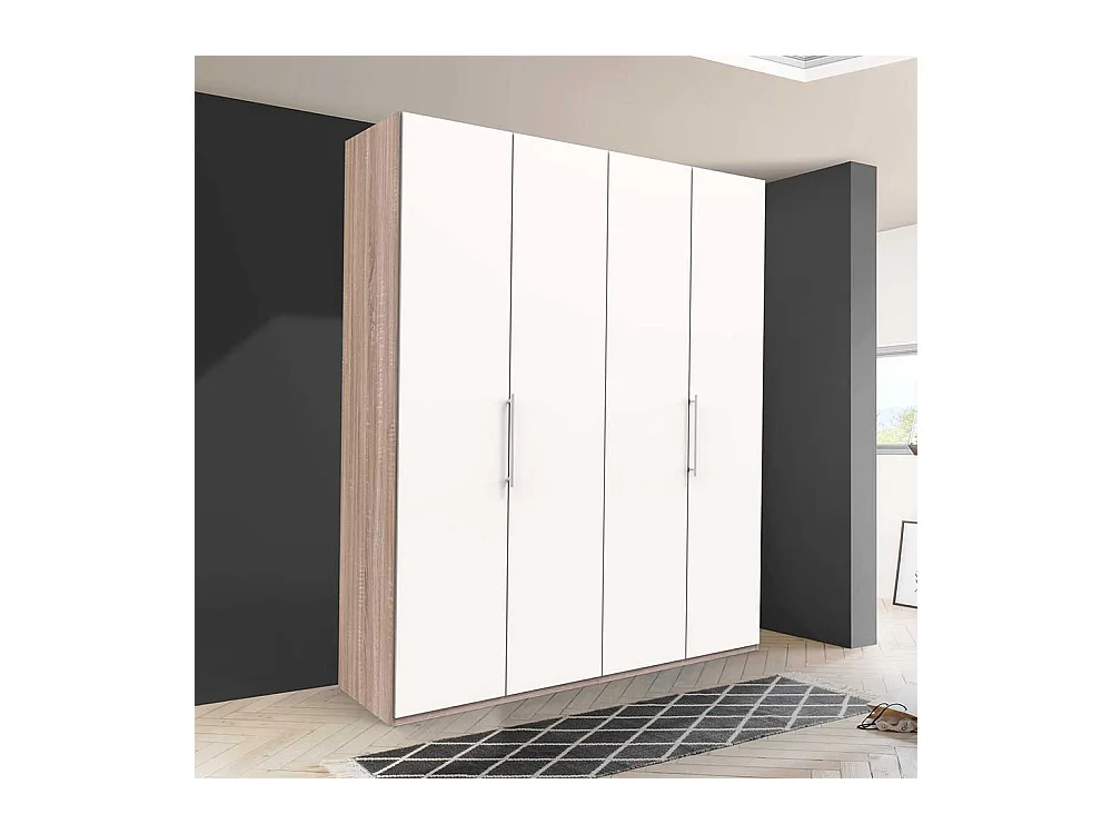 Gleittüren Kleiderschrank in Weiß und Eiche Sägerau foliert