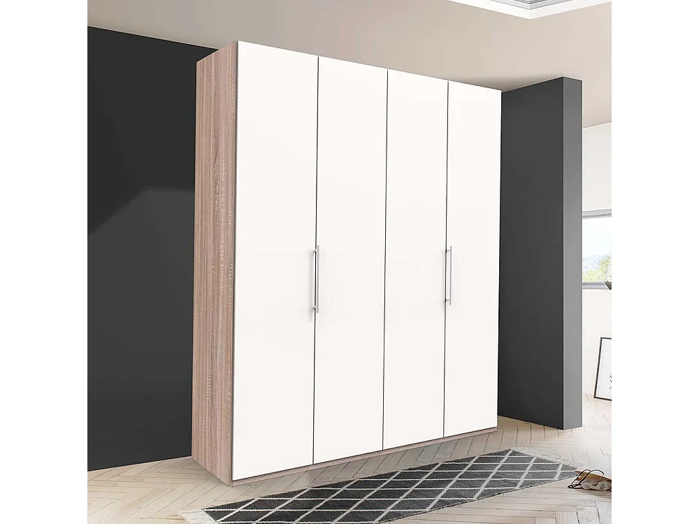 Gleittüren Kleiderschrank in Weiß und Eiche Sägerau foliert