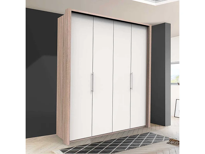 Gleittüren Kleiderschrank in Weiß und Eiche Sägerau foliert