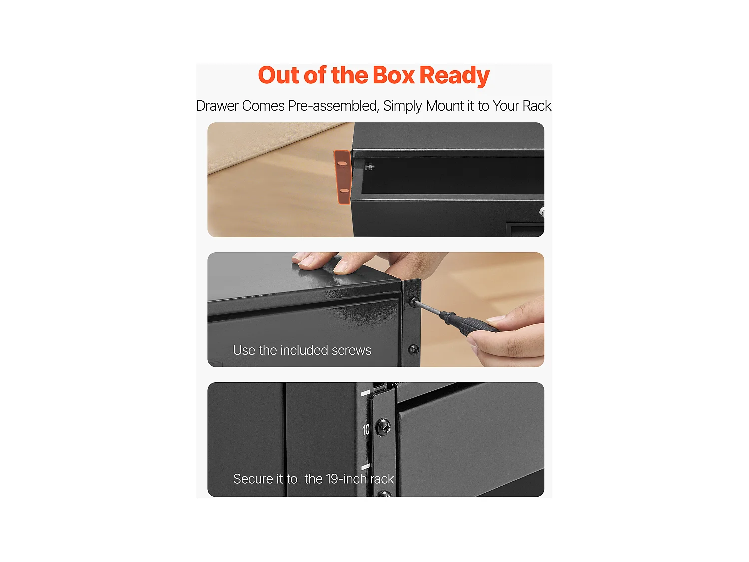 Tiroir Rack 2U SucceBuy, Tiroir Rackable Verrouillable, Charge 22,68 kg, Profondeur 35cm, avec Trous de Gestion Câble, Largeur de Montage 48.2 cm