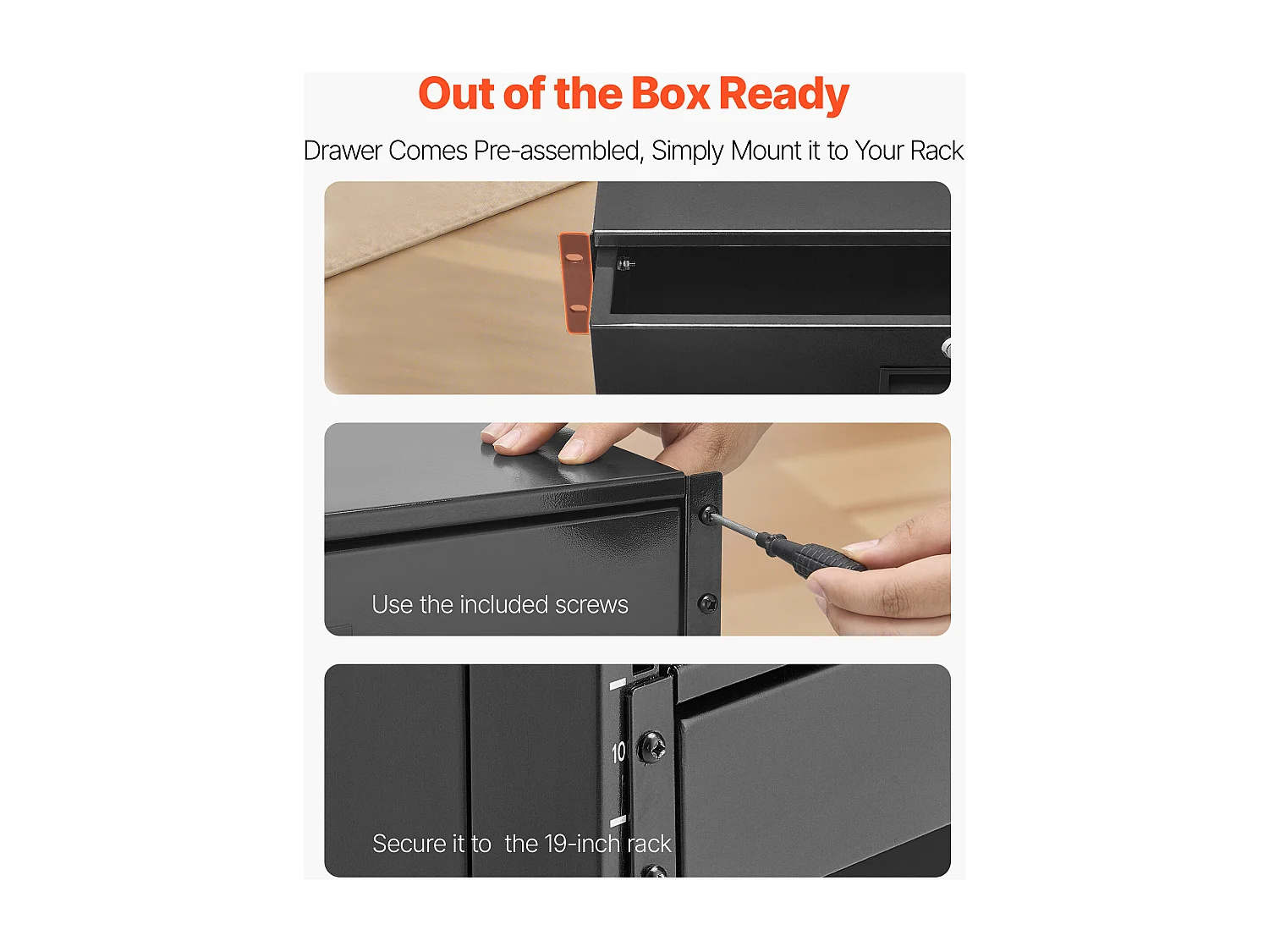 Tiroir Rack 2U SucceBuy, Tiroir Rackable Verrouillable, Charge 22,68 kg, Profondeur 35cm, avec Trous de Gestion Câble, Largeur de Montage 48.2 cm
