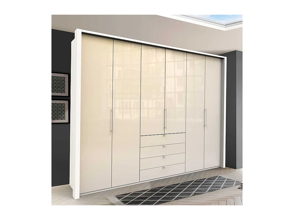 Falttürenschrank in Creme Weiß Glas beschichtet Made in Germany
