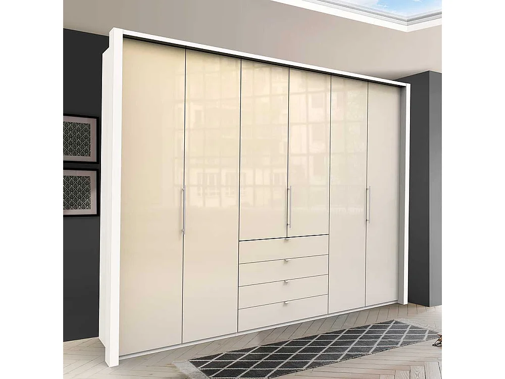 Falttürenschrank in Creme Weiß Glas beschichtet Made in Germany