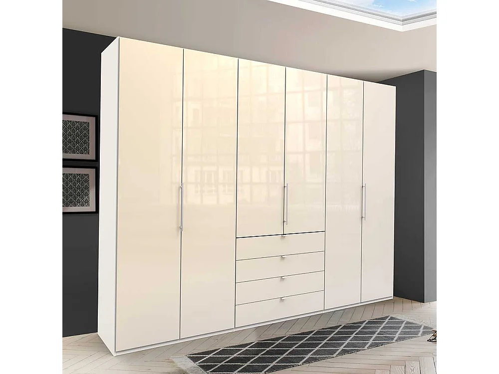 Falttürenschrank in Creme Weiß Glas beschichtet Made in Germany