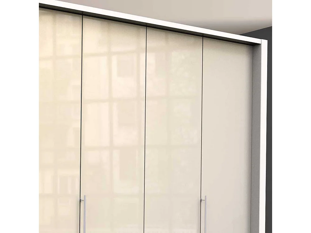 Falttürenschrank in Creme Weiß Glas beschichtet Made in Germany