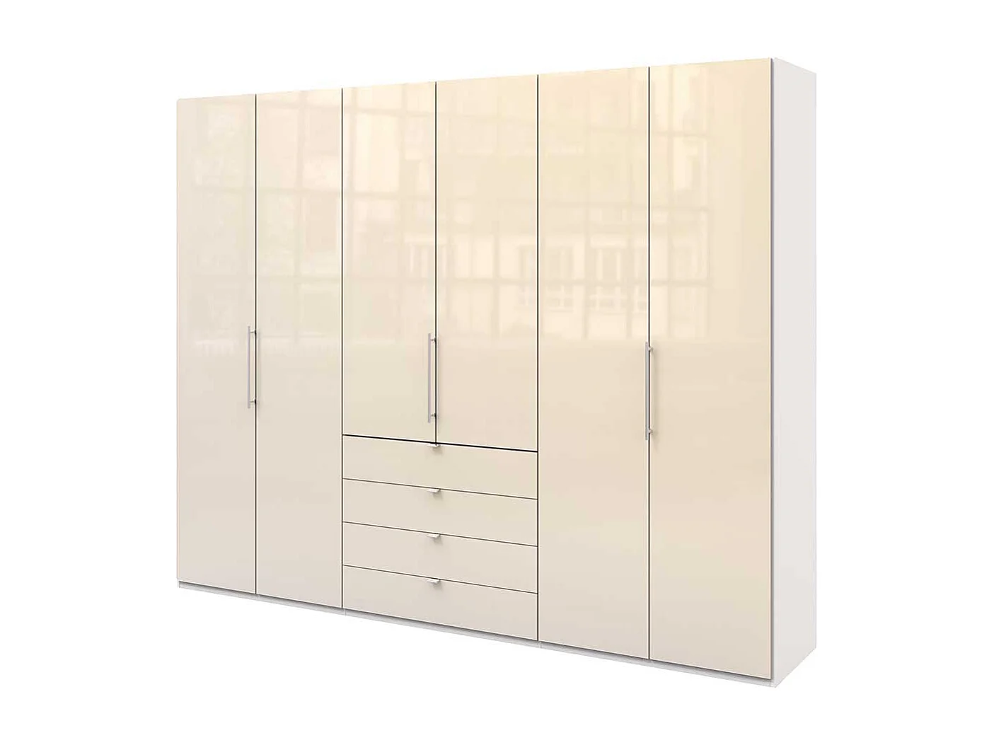 Falttürenschrank in Creme Weiß Glas beschichtet Made in Germany