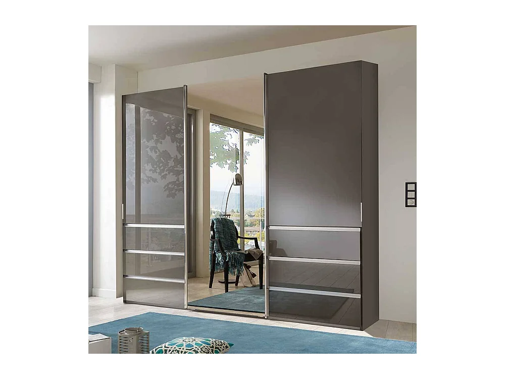 Kleiderschrank mit Schwebetüren in Braun Front glasbeschichtet