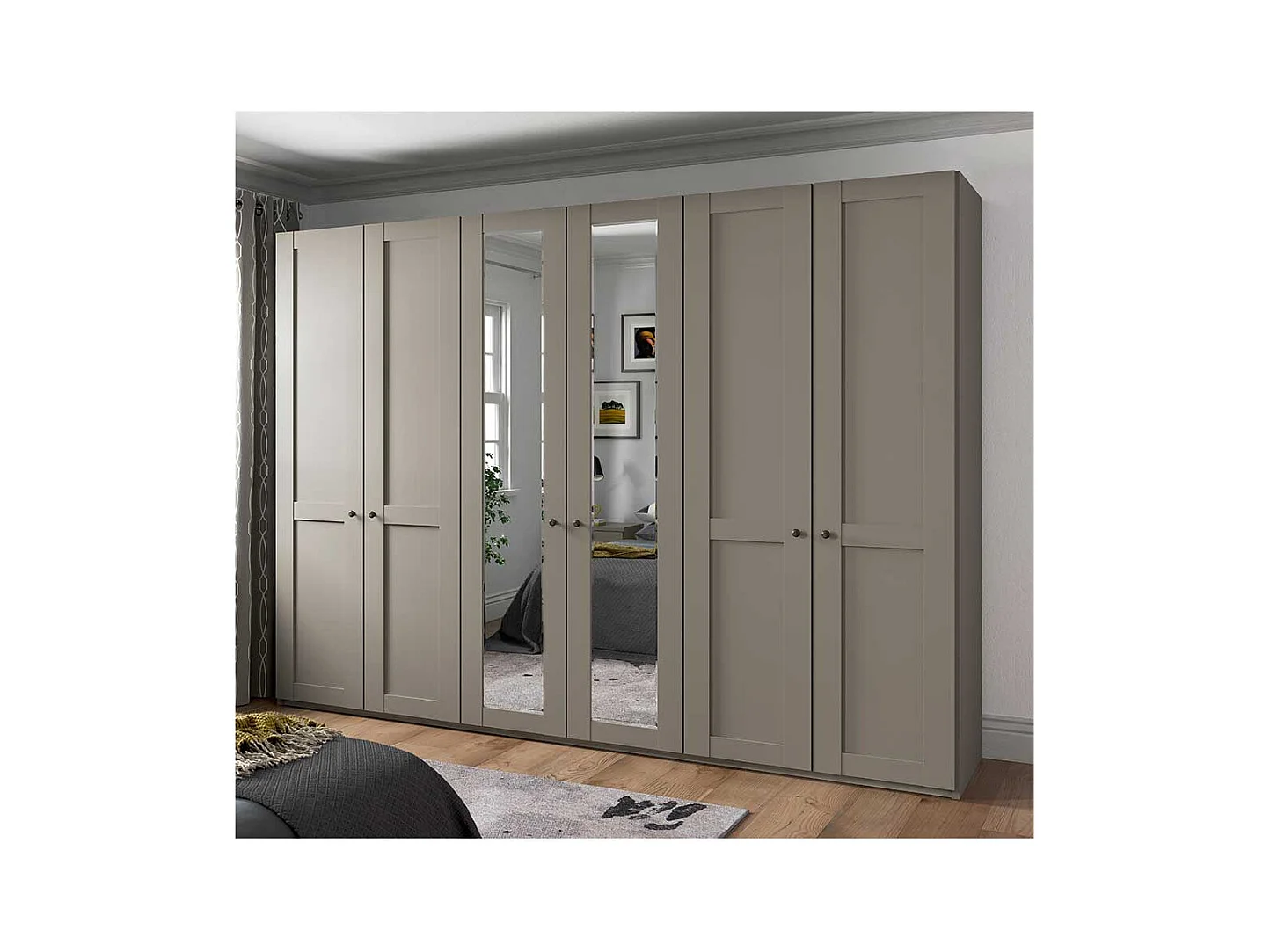 Hellgrauer XL Kleiderschrank im modernen Landhausstil 300 cm breit