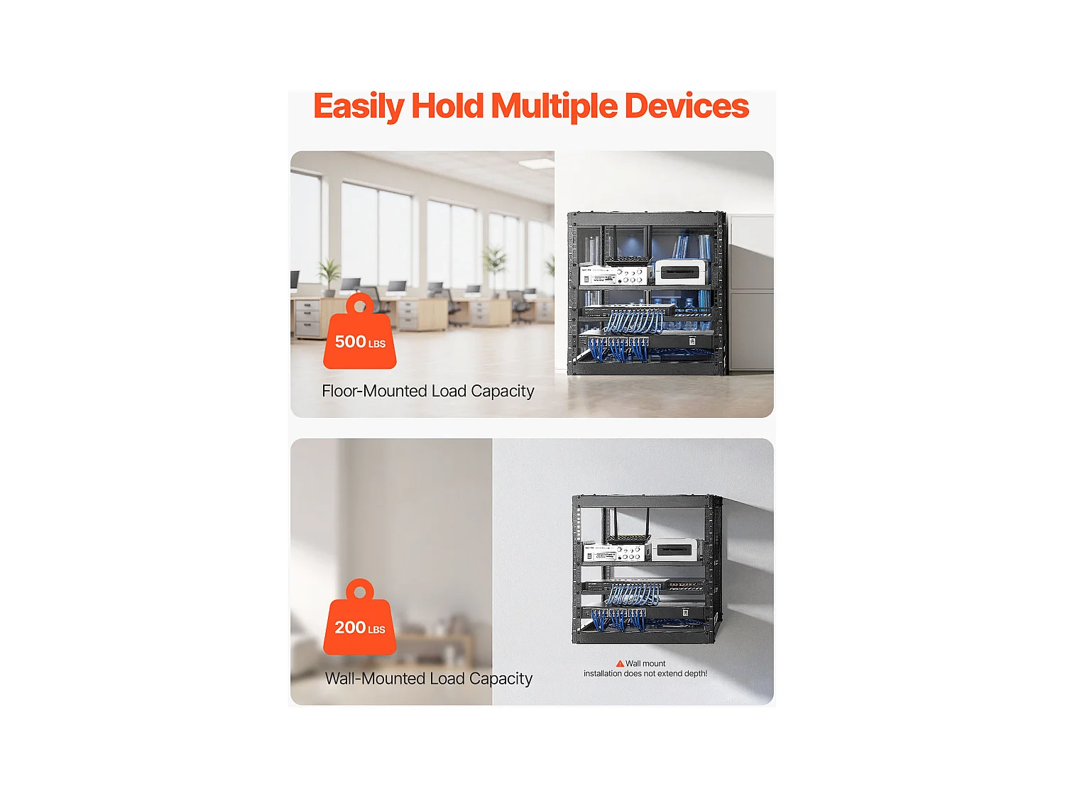 Rack de Serveur SucceBuy à Cadre Ouvert 10U Support de Réseau Autoportant ou Mural, Profondeur 58.5 cm, avec Étagères Ventilées, Matériel de Montage