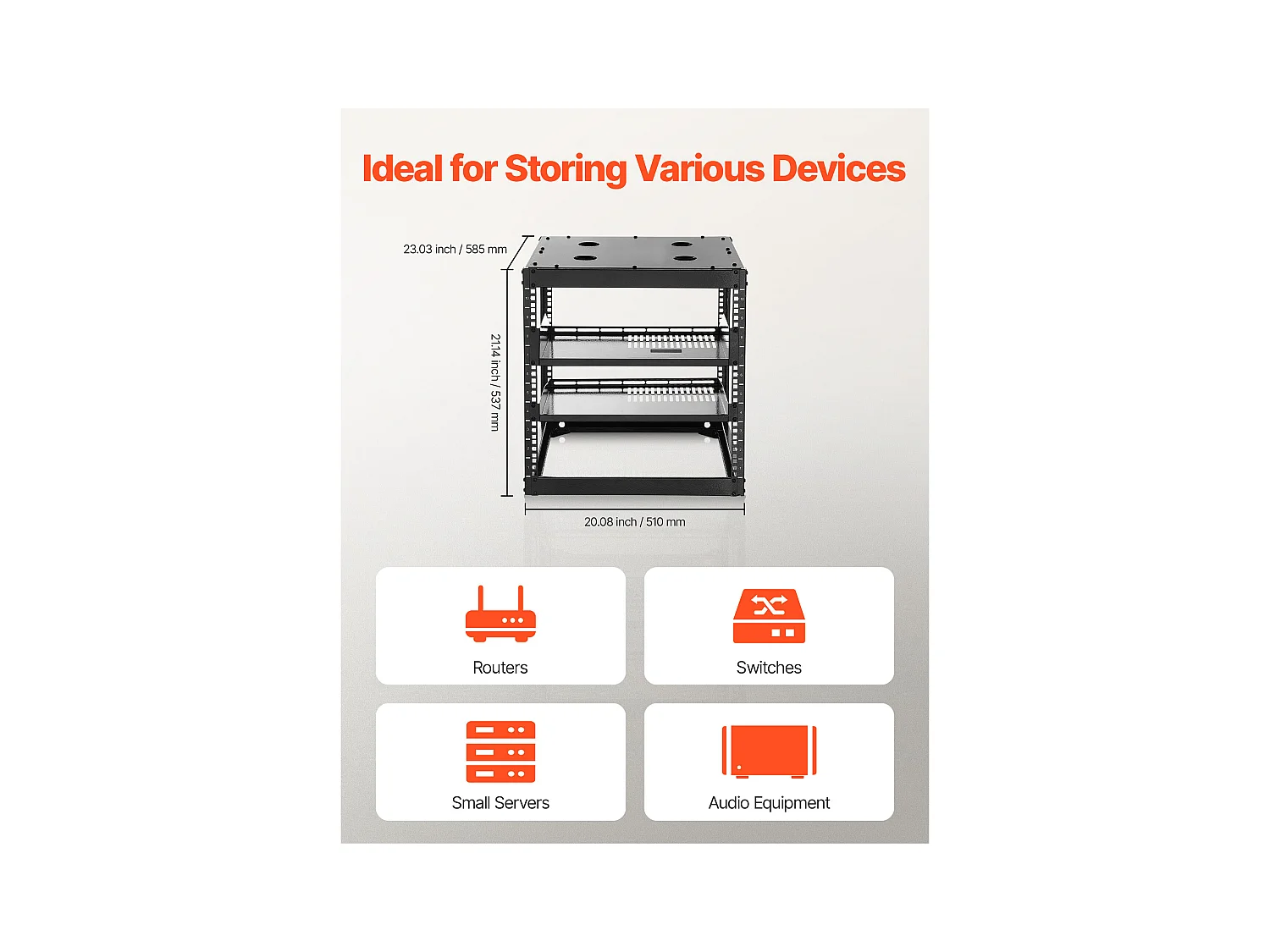 Rack de Serveur SucceBuy à Cadre Ouvert 10U Support de Réseau Autoportant ou Mural, Profondeur 58.5 cm, avec Étagères Ventilées, Matériel de Montage