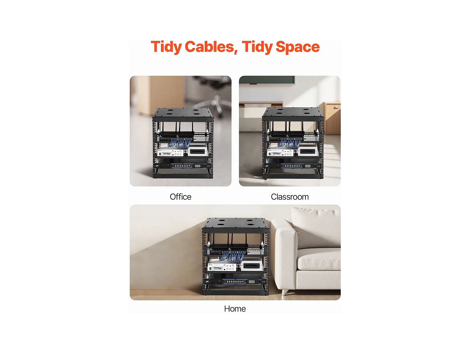 Rack de Serveur SucceBuy à Cadre Ouvert 10U Support de Réseau Autoportant ou Mural, Profondeur 58.5 cm, avec Étagères Ventilées, Matériel de Montage