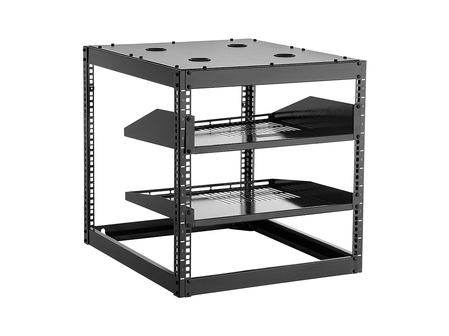 Rack de Serveur SucceBuy à Cadre Ouvert 10U Support de Réseau Autoportant ou Mural, Profondeur 58.5 cm, avec Étagères Ventilées, Matériel de Montage