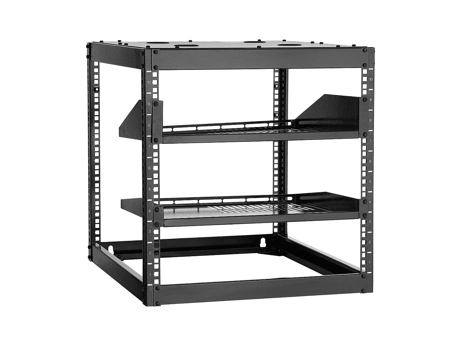 Rack de Serveur SucceBuy à Cadre Ouvert 10U Support de Réseau Autoportant ou Mural, Profondeur 58.5 cm, avec Étagères Ventilées, Matériel de Montage