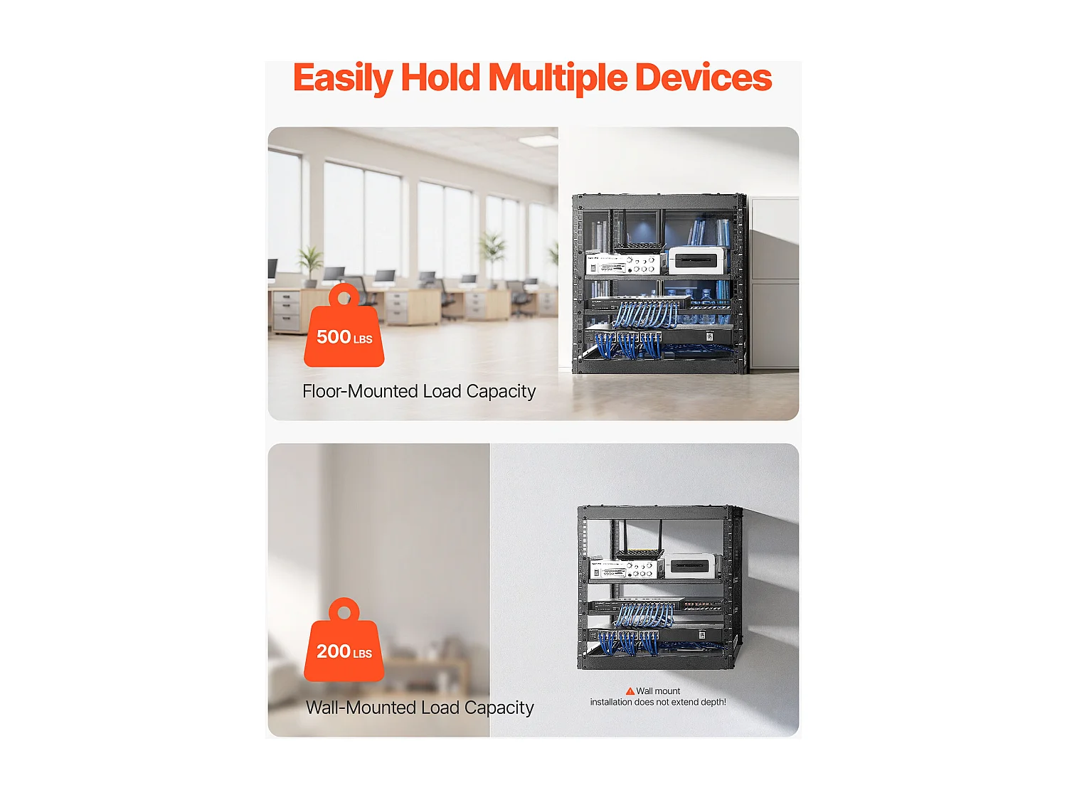 Rack de Serveur SucceBuy à Cadre Ouvert 10U Support de Réseau Autoportant ou Mural, Profondeur 58.5 cm, avec Étagères Ventilées, Matériel de Montage