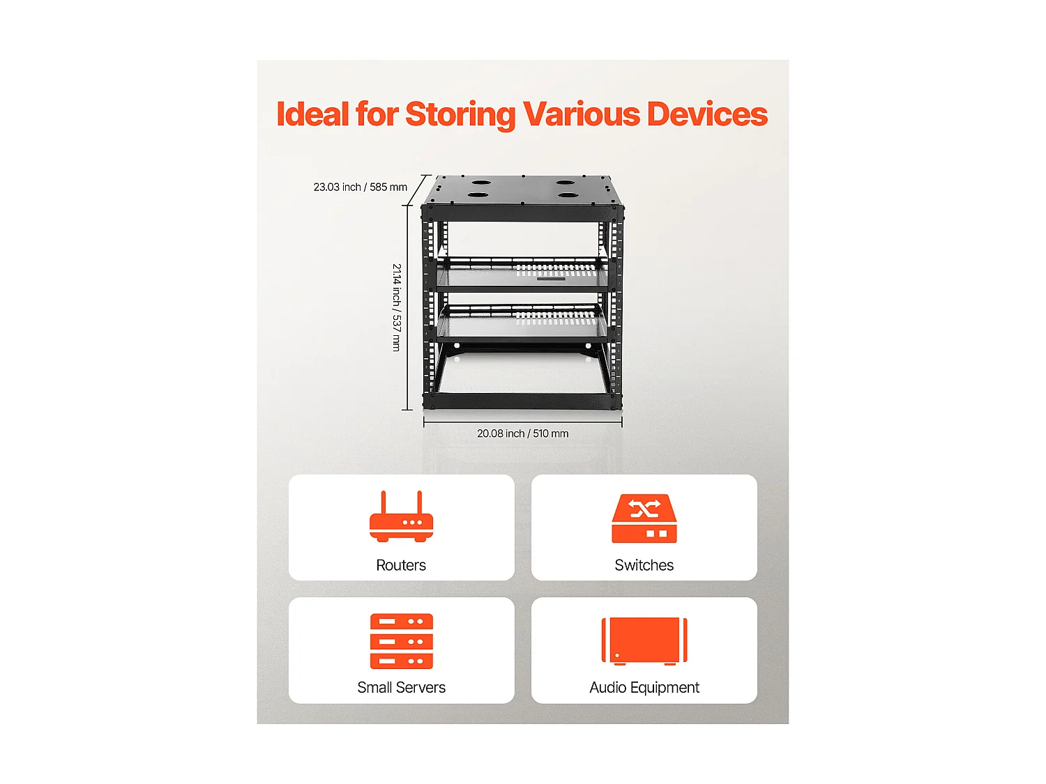 Rack de Serveur SucceBuy à Cadre Ouvert 10U Support de Réseau Autoportant ou Mural, Profondeur 58.5 cm, avec Étagères Ventilées, Matériel de Montage