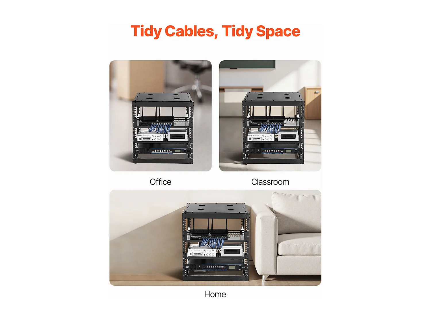 Rack de Serveur SucceBuy à Cadre Ouvert 10U Support de Réseau Autoportant ou Mural, Profondeur 58.5 cm, avec Étagères Ventilées, Matériel de Montage
