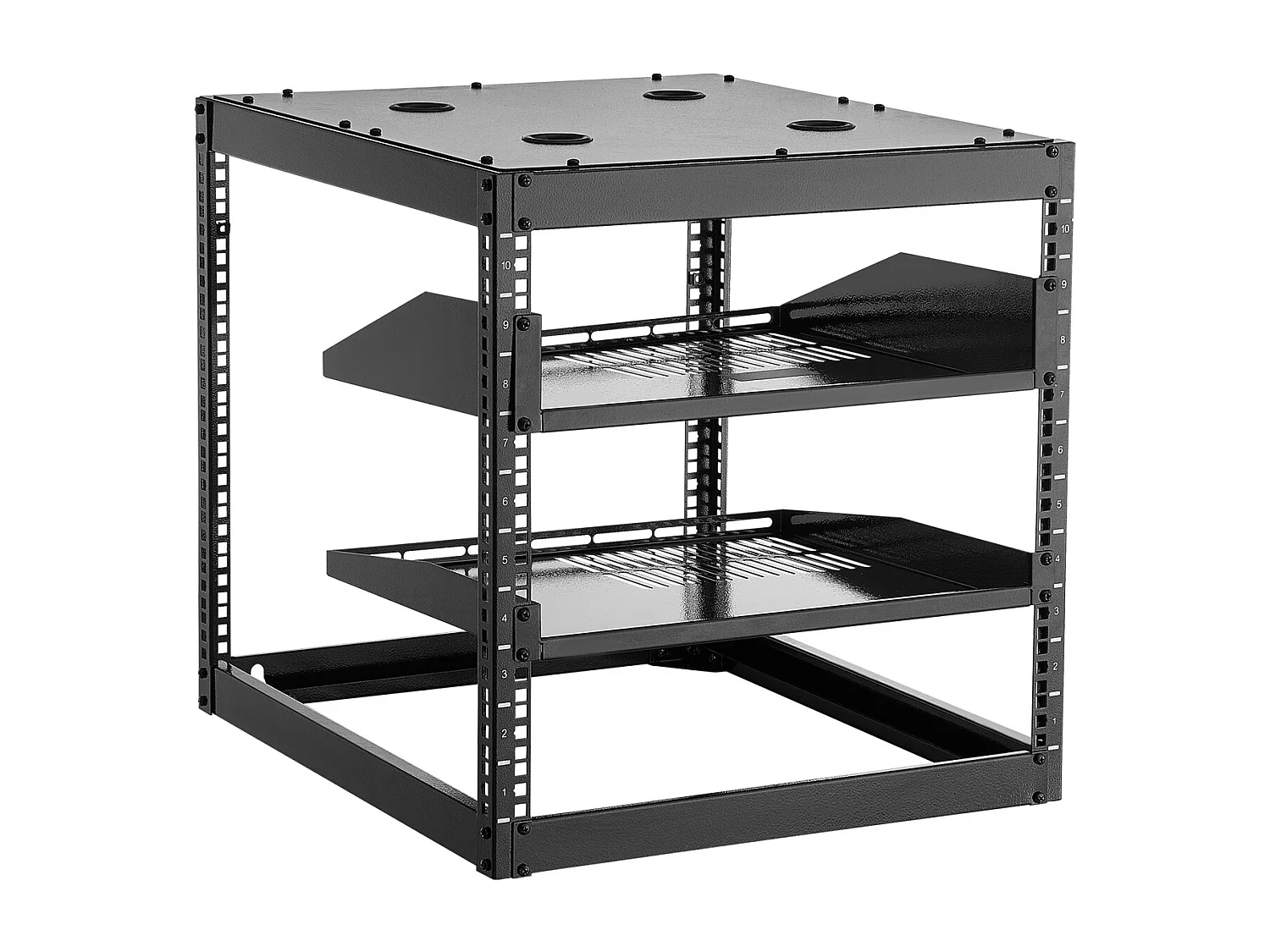 Rack de Serveur SucceBuy à Cadre Ouvert 10U Support de Réseau Autoportant ou Mural, Profondeur 58.5 cm, avec Étagères Ventilées, Matériel de Montage