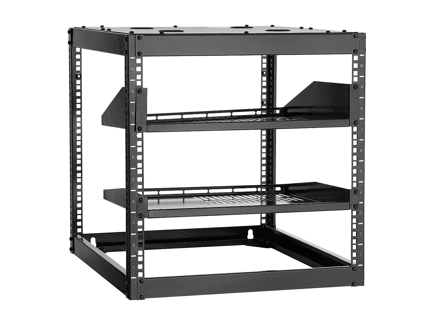 Rack de Serveur SucceBuy à Cadre Ouvert 10U Support de Réseau Autoportant ou Mural, Profondeur 58.5 cm, avec Étagères Ventilées, Matériel de Montage