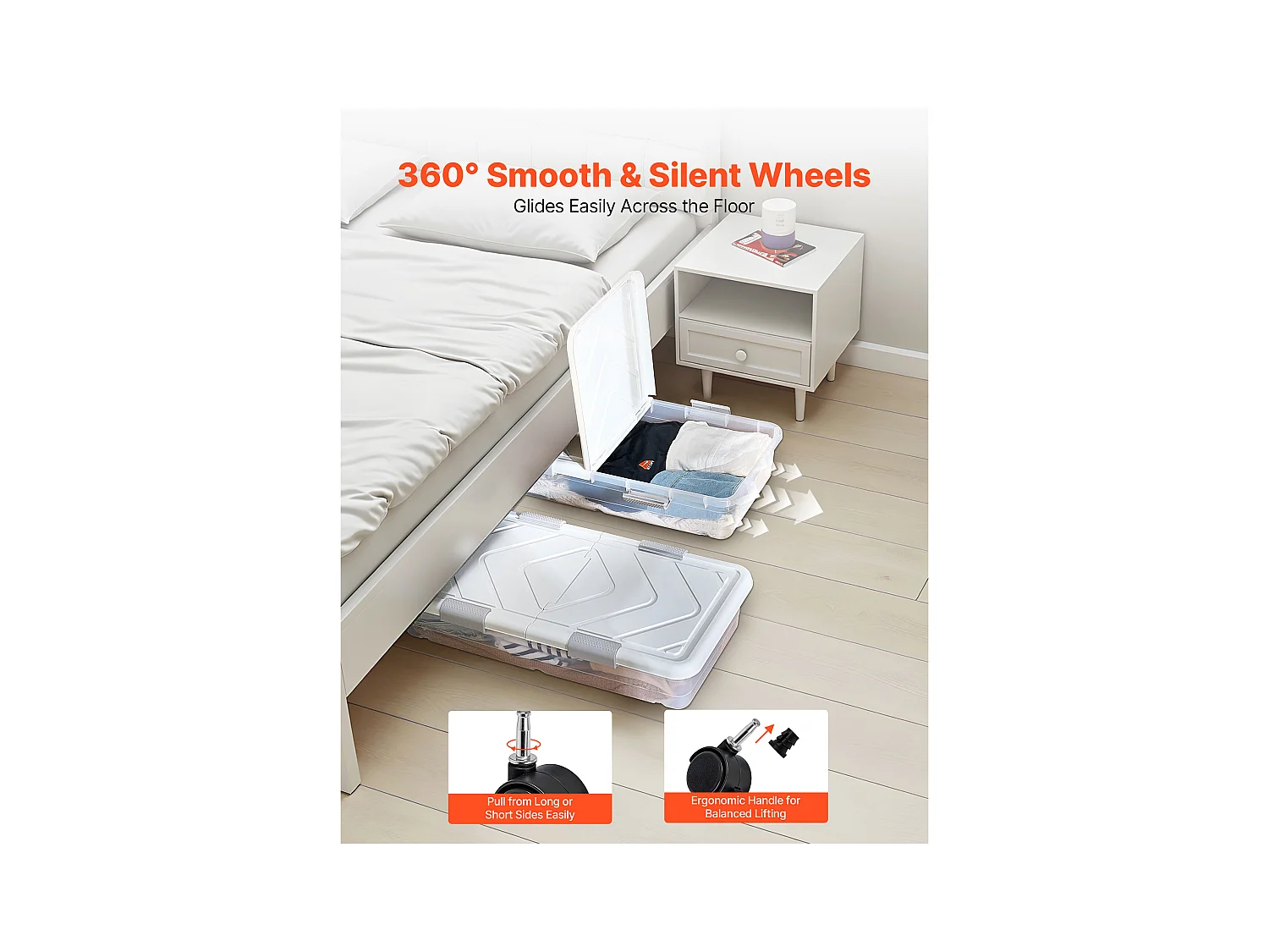 Sacs de Rangement SucceBuy sous Lit avec Roulettes, Organisateur de Chaussures sous le Lit 80,5x39,6x17,5 cm, Boîte de Rangement avec Couvercle