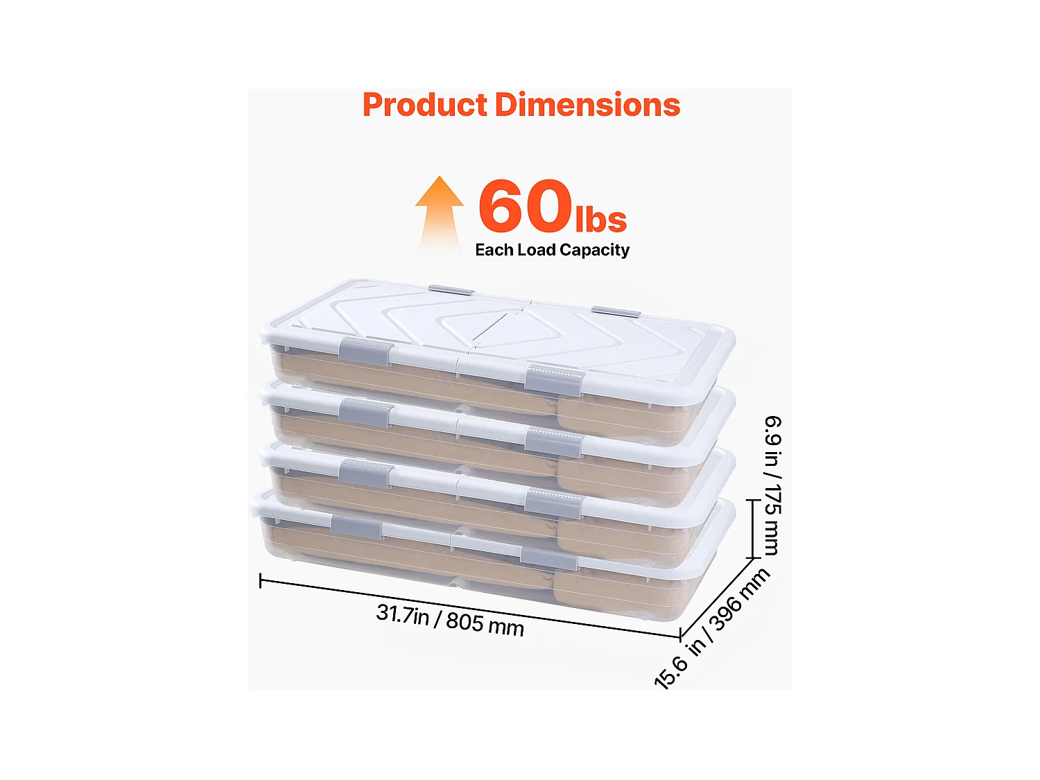 Sacs de Rangement SucceBuy sous Lit avec Roulettes, Organisateur de Chaussures sous le Lit 80,5x39,6x17,5 cm, Boîte de Rangement avec Couvercle