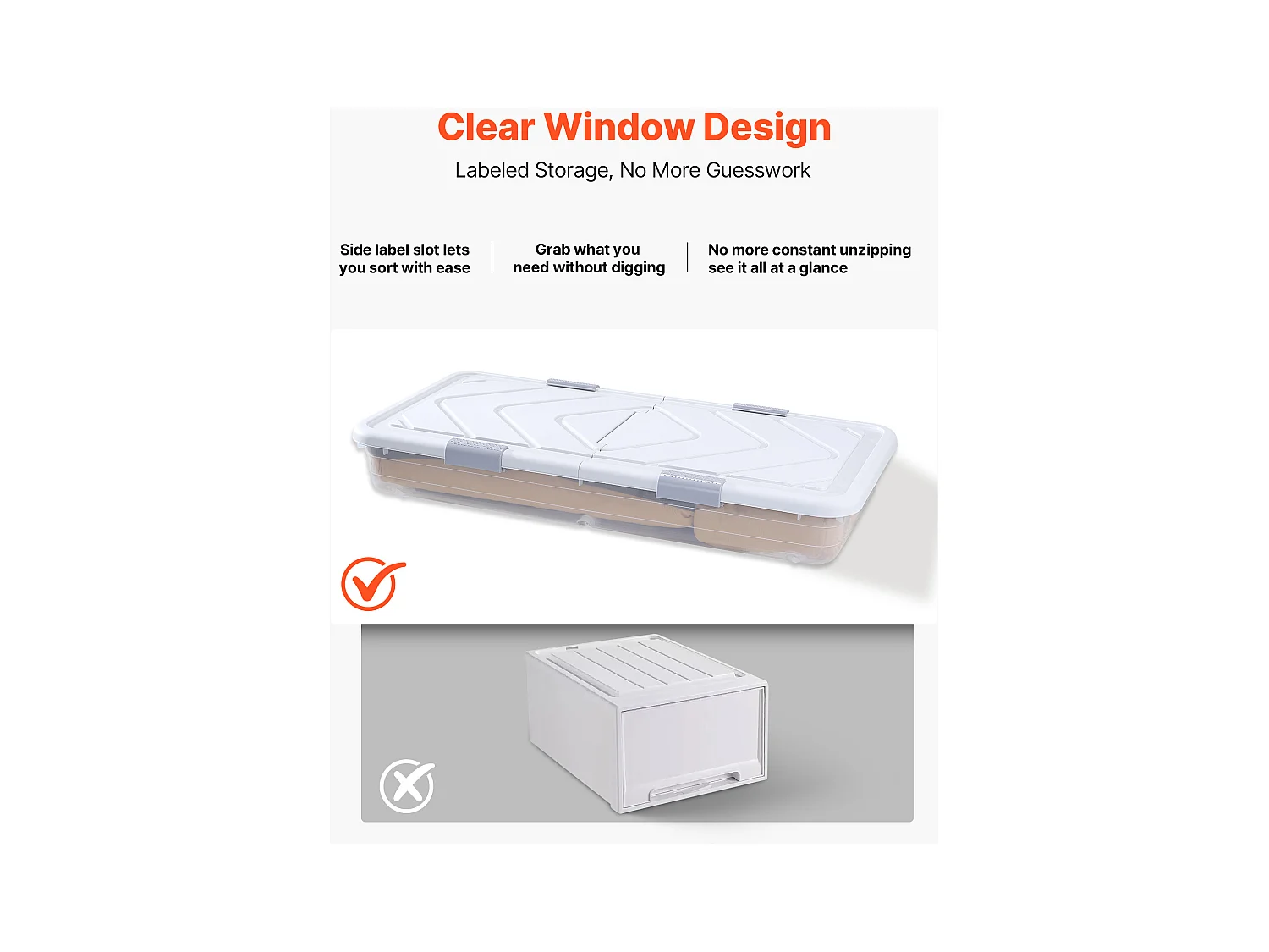 Sacs de Rangement SucceBuy sous Lit avec Roulettes, Organisateur de Chaussures sous le Lit 80,5x39,6x17,5 cm, Boîte de Rangement avec Couvercle