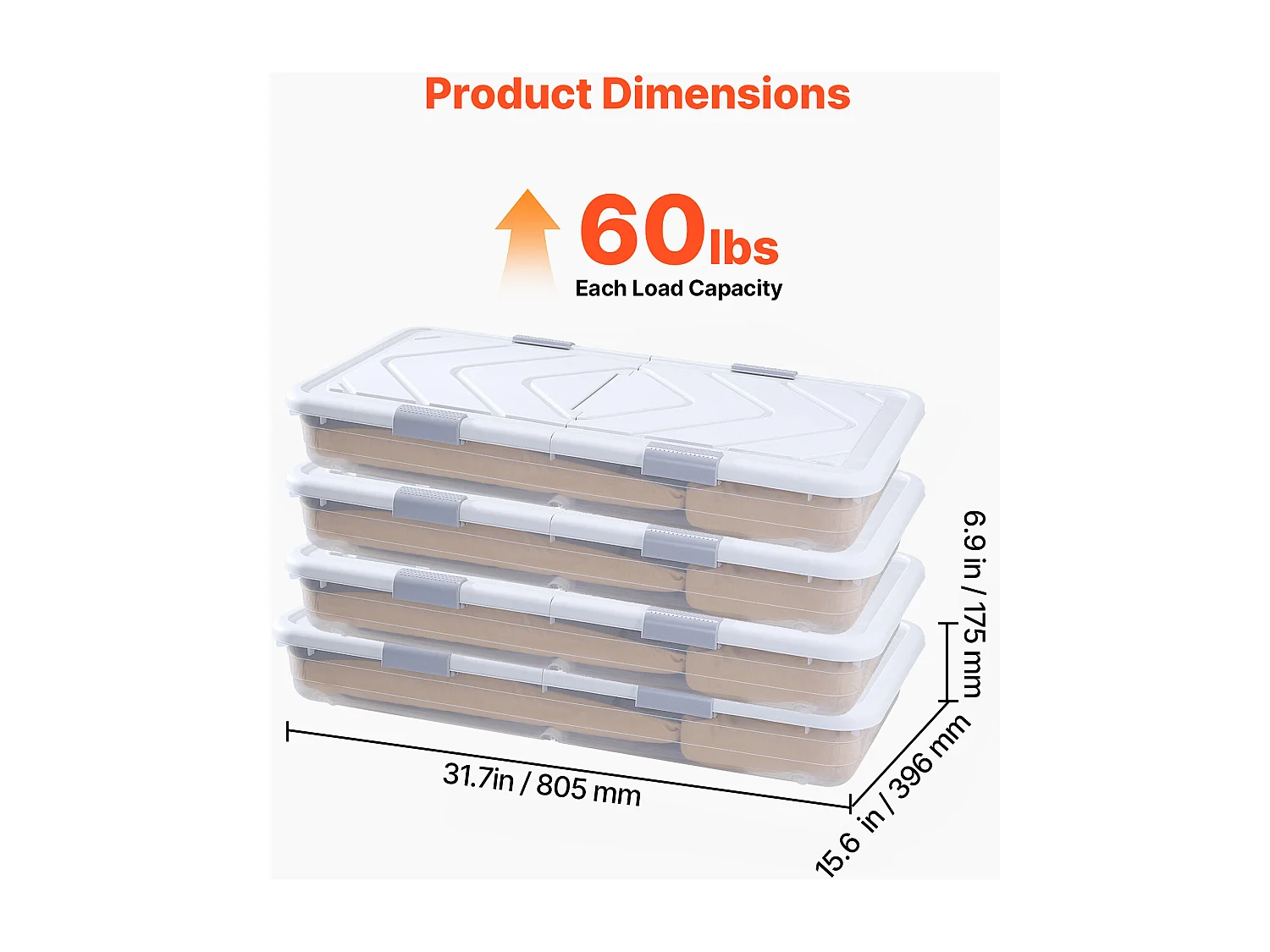 Sacche di Ripostiglio SucceBuy sotto il Letto con Rotelle, Organizzatore di Scarpe sotto il Letto 80,5x39,6x17,5 cm, Scatola di Ripostiglio con Coperchio