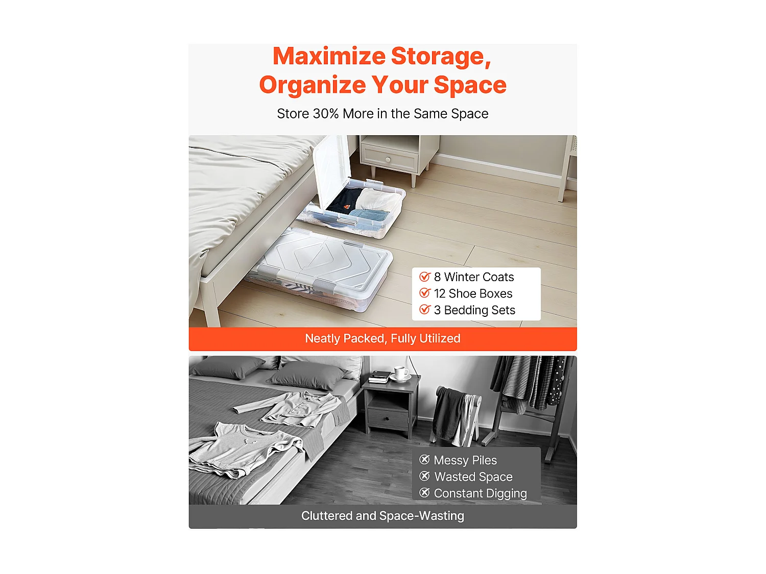 Sacche di Ripostiglio SucceBuy sotto il Letto con Rotelle, Organizzatore di Scarpe sotto il Letto 80,5x39,6x17,5 cm, Scatola di Ripostiglio con Coperchio