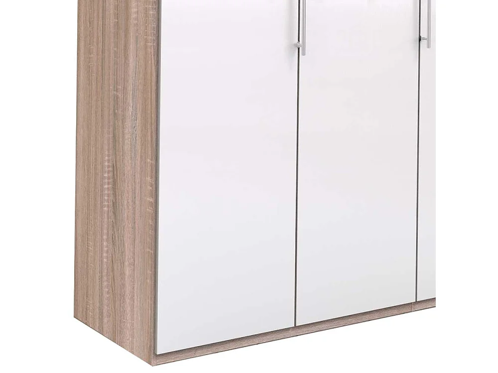 Zweifarbiger Kleiderschrank mit Türen Weiß und Eiche Sägerau