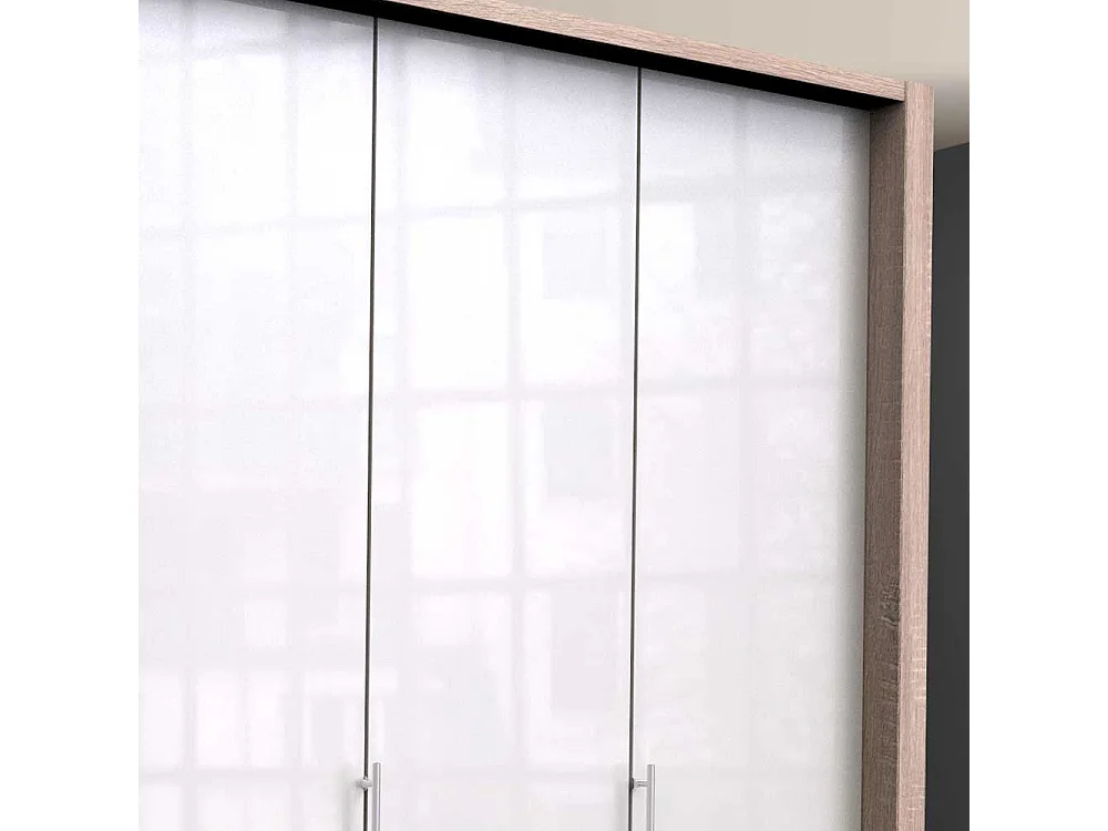 Zweifarbiger Kleiderschrank mit Türen Weiß und Eiche Sägerau