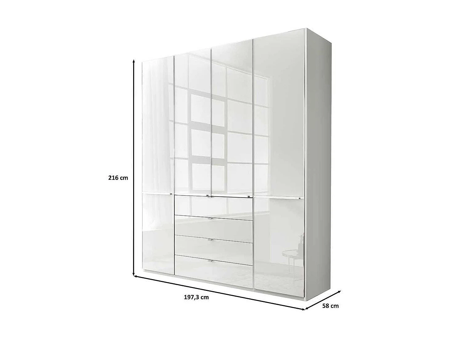 Kleiderschrank weiß Schlafzimmerschrank mit Drehtüren 216 cm hoch