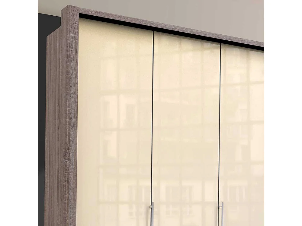 Großer Kleiderschrank glasbeschichtet 3 türig mit Schubladen