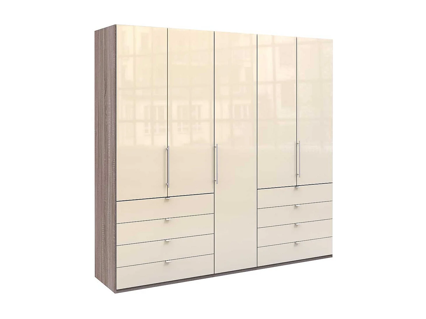 Großer Kleiderschrank glasbeschichtet 3 türig mit Schubladen