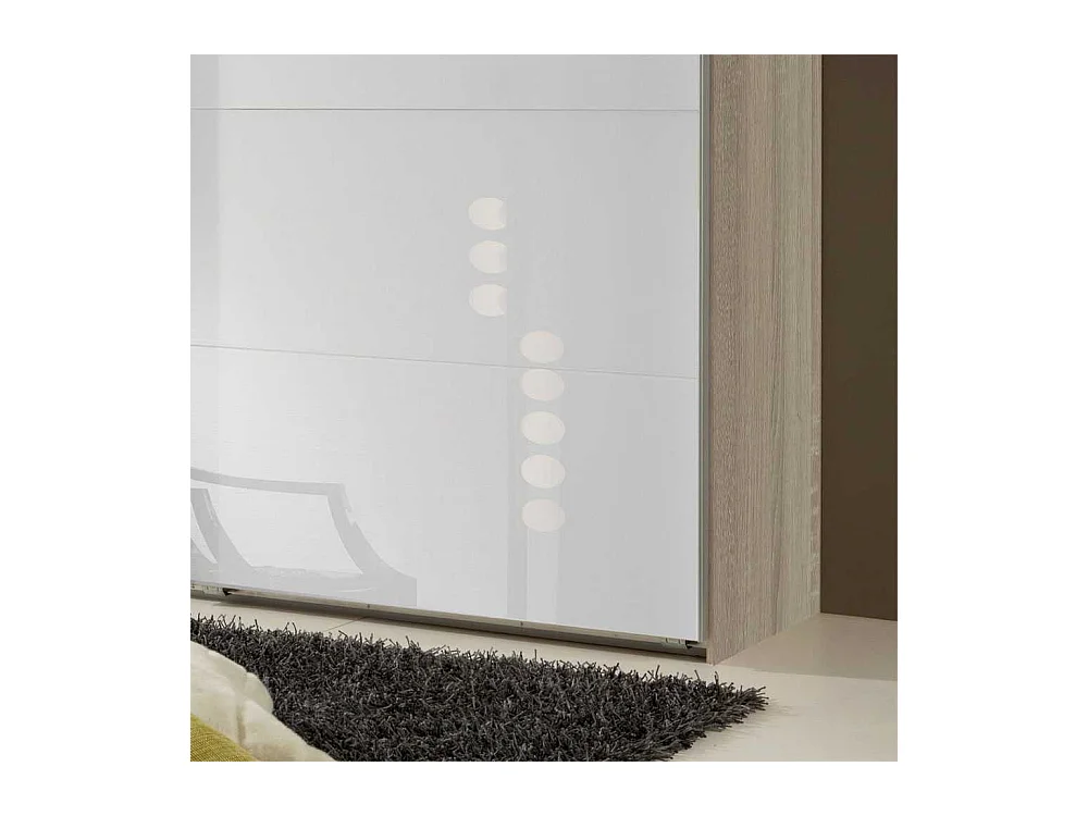 Schwebetürenschrank in Eiche Sägerau Weißglas