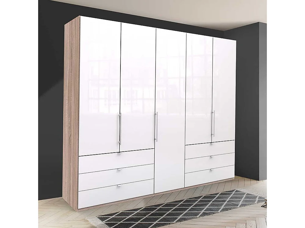 XL Schlafzimmerschrank in Weiß Eiche Sägerau