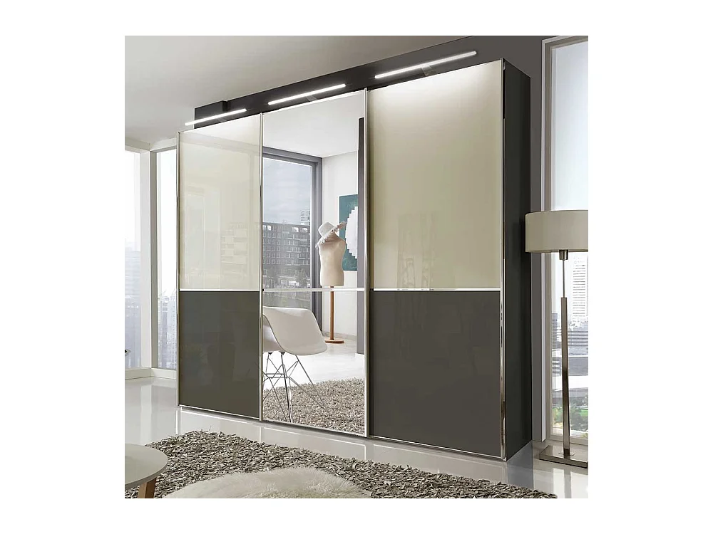 Schwebetüren Kleiderschrank in Creme Weiß und Braun 250 cm breit