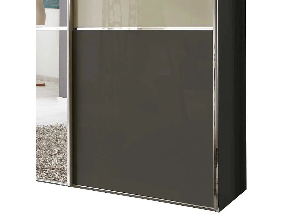 Schwebetüren Kleiderschrank in Creme Weiß und Braun 250 cm breit