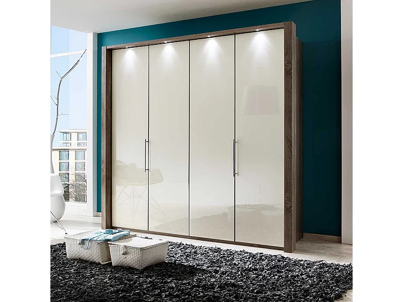 Kleiderschrank in Weiß Creme Eiche Trüffel mit Gleittüren