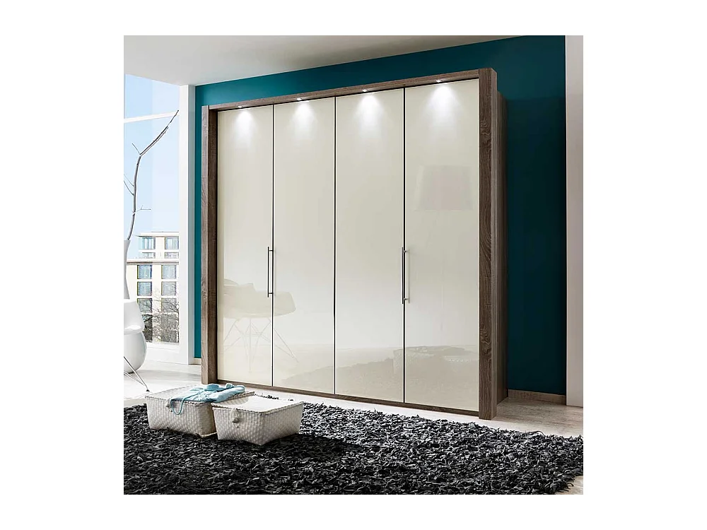 Kleiderschrank in Weiß Creme Eiche Trüffel mit Gleittüren