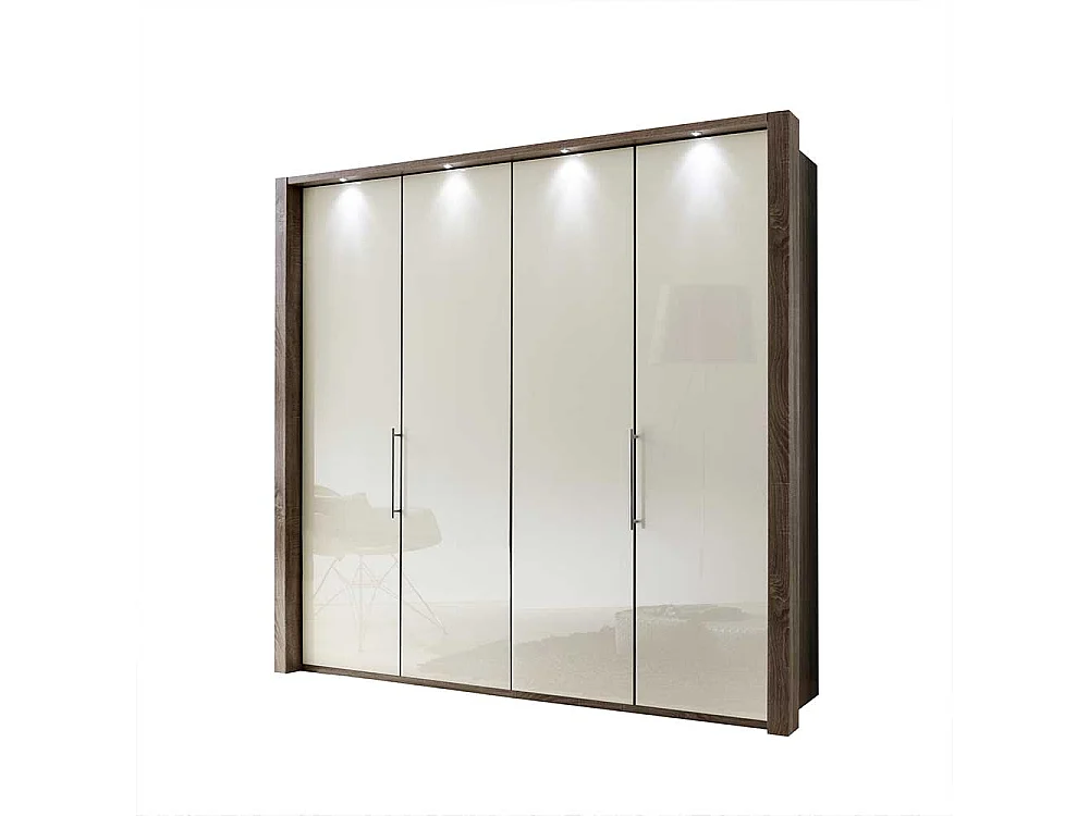 Kleiderschrank in Weiß Creme Eiche Trüffel mit Gleittüren