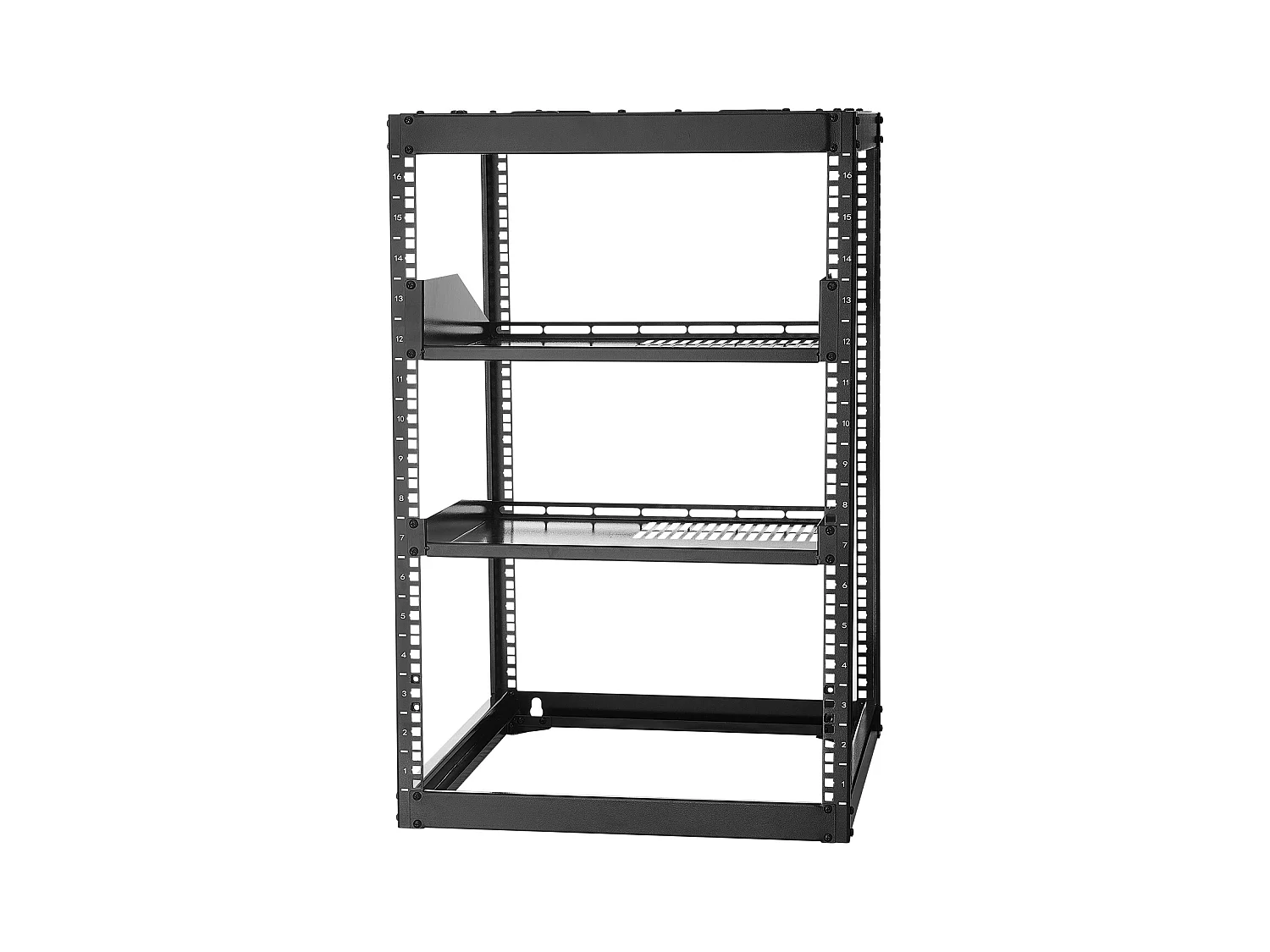 Rack für Server SucceBuy zu Offenem Rahmen 16U Support für Netzwerk Selbsttragend oder Wand, Tiefe 58.5 cm, mit Belüfteten Regalen, Montagematerial