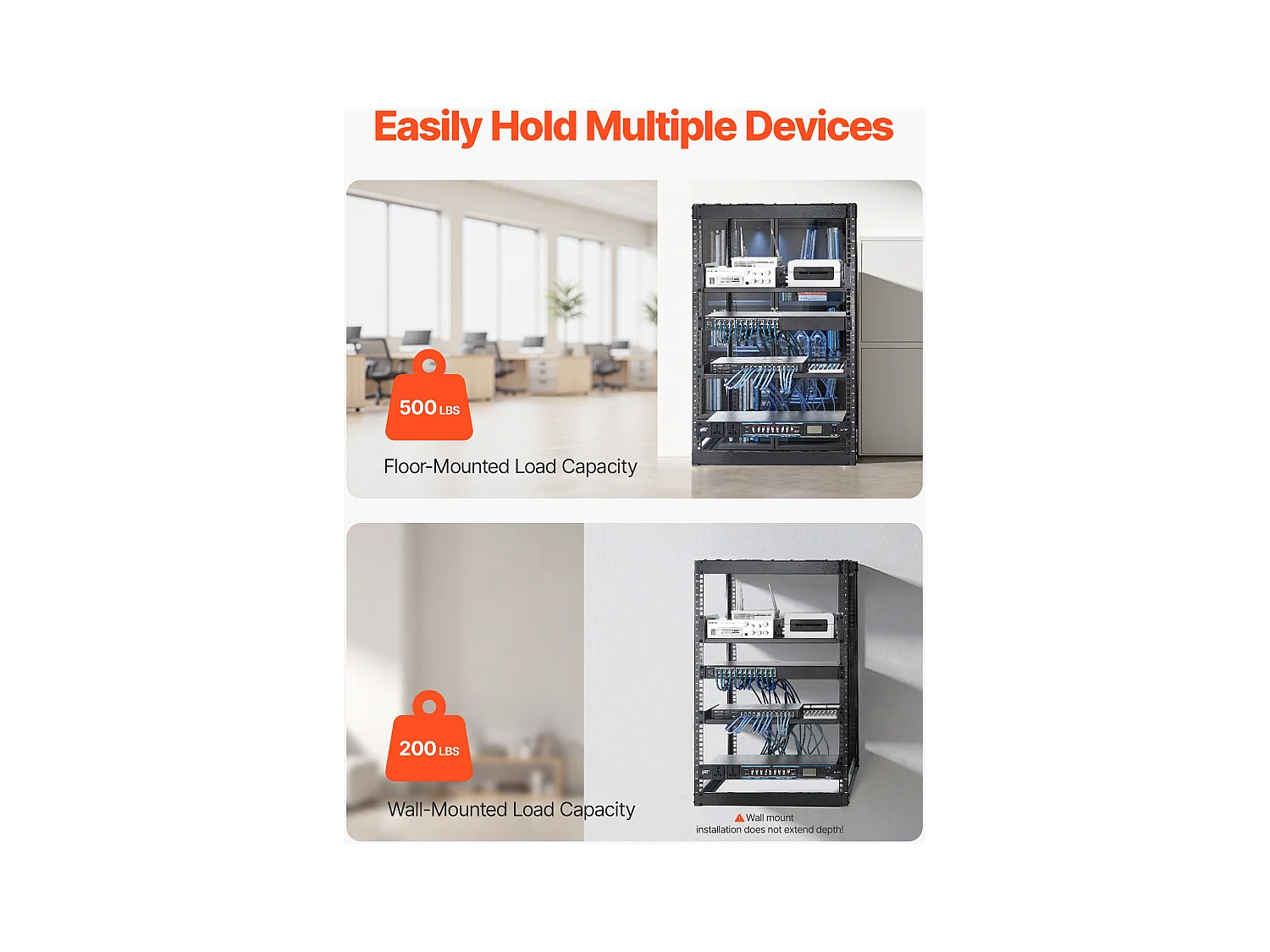 Rack für Server SucceBuy zu Offenem Rahmen 16U Support für Netzwerk Selbsttragend oder Wand, Tiefe 58.5 cm, mit Belüfteten Regalen, Montagematerial