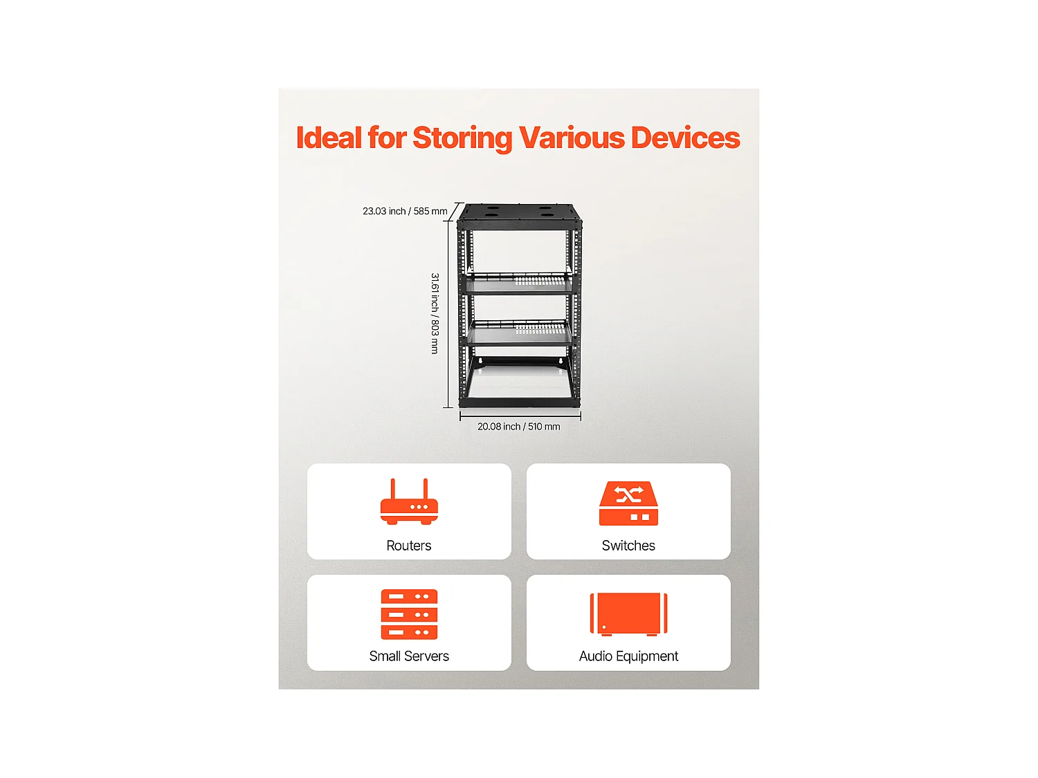 Rack für Server SucceBuy zu Offenem Rahmen 16U Support für Netzwerk Selbsttragend oder Wand, Tiefe 58.5 cm, mit Belüfteten Regalen, Montagematerial